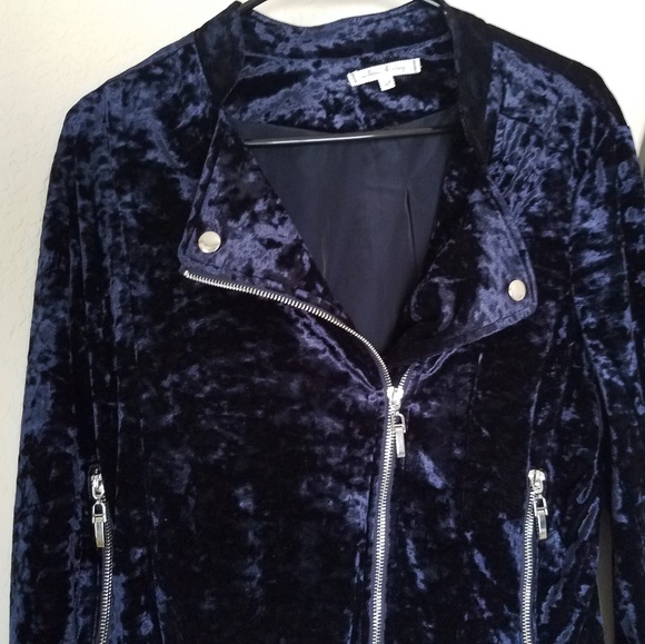 Willow & Clay Blue Velvet Moto Jacket Navy Blue M - Picture 7 of 8